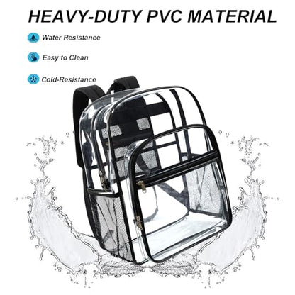 gdbis Clear Backpack Heavy Duty, 17 inch Large PVC Transparent Bag with Reinforced Strap Stitches and Laptop Sleeve See Through Casual Backpack for Work Concert Travel Security - Black - color: Xl-black