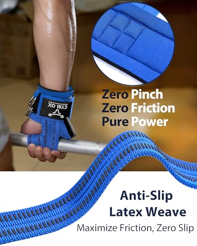 2-in-1 Weight Lifting Straps with D Ring, 7mm Neoprene Padded Wrist Support for Men & Women, Heavy Duty Gym Wrist Straps & Cable Machine Attachment for Gym, Powerlifting, Rows, Pull-ups - color: Blue