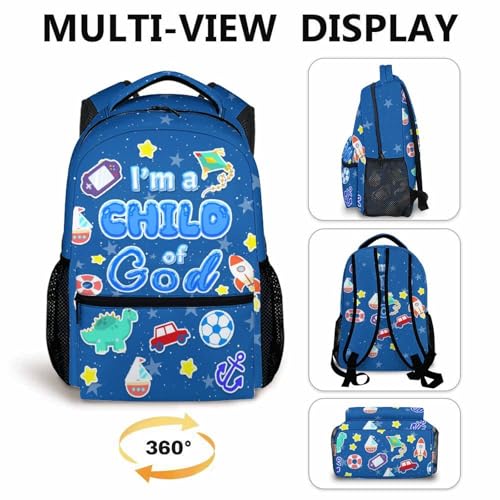 School Backpack Christian Backpacks for Boys Kids Toddler, Lightweight Cute I am a Child of God Book Bag for Kindergarten Elementary Middle - color: Blue