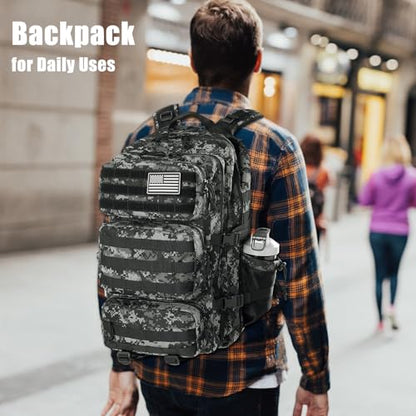 Military Tactical Backpack 25L Day Backpack for Men Molle Army 3 Days Assault Pack Bug Out Bag Water Resistant and Heavy Duty Hiking Treeking Rucksack - Black Digital Camo - color: Black Digital Camo, size: 25L