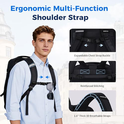 ECOHUB 19" Travel Backpack for Men Women 30L Large Carry-On Backpack with 17.3 In Laptop Compartment,Black - color: Black