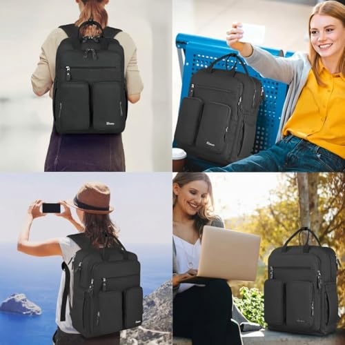 Mancro Travel Backpack for Women with TSA Laptop Compartment, 15.6 Inch Laptop Backpack with Dry-Wet Pocket, Fashion Casual Travel Computer Backpack for Women, Black - color: Black