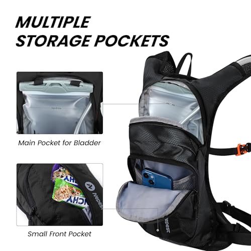 Nepest Hydration Pack Backpack for Women & Men, Lightweight Water Backpack with 2L Water Bladder for Hiking Cycling Running Biking - color: Black
