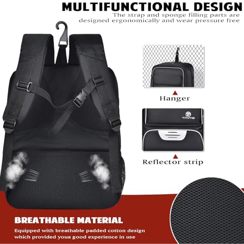 Youth Soccer Bag, Soccer Backpack with Ball Holder, Basketball Volleyball Football Handball Sports Backpack with Ball Compartment - color: Black