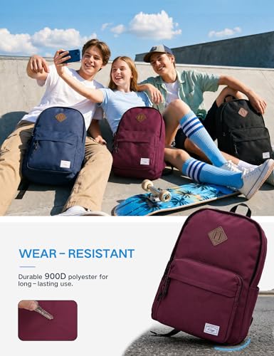 Kasqo School Backpack, Classic Lightweight Water-Resistant Daypack 17.8L Bookbag for Women Teens Girls Kids College,Travel, Work, Wine Red - color: Red