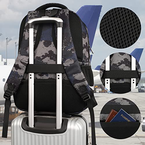 Jiefeike Laptop Backpack for Men, Extra Large Travel Backpack TSA Friendly Anti Theft Water-Resistant Bag Daypack for Work, Daily Computer Bookbag Fits 17 Inch Laptop Backpack - color: Camo-grey