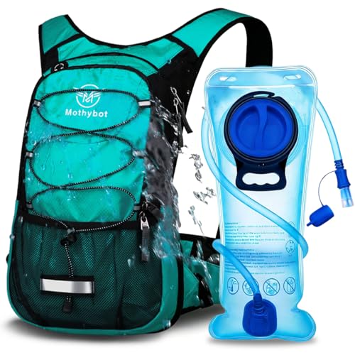 Mothybot Hydration Pack, Insulated Hydration Backpack with 2L BPA Free Water Bladder and Storage, Hiking Backpack for Men, Women, Kids for Running, Cycling, Camping - Keep Liquid Cool up to 5 Hours - color: Emerald