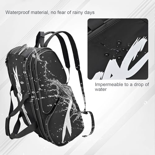 TILDOSAC Pickleball Bag - Large Paddle Bag for 4 Paddles & Accessories - Fence Hook, Extra Pockets, Shoe Compartment - color: Deep Black