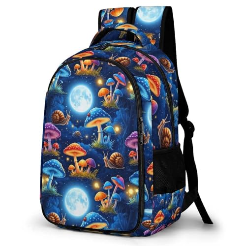 Laptop Backpack Trippy Moon Mushroom Art, Sturdy Water Resistant College Bookbag with Water Bottle Pockets for Business Travel Commute - color: Pattern (216)
