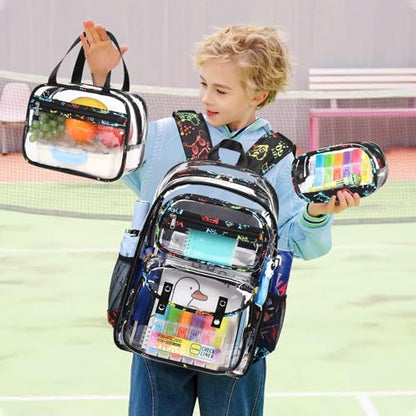 ACESAK Clear Backpack for Boys - 3 Pcs Clear Backpack Heavy Duty with Lunch Bag - See Through Bookbag Stadium Approved for Kids 3+ Age Middle High College School Sport Travel (Game) - color: Game