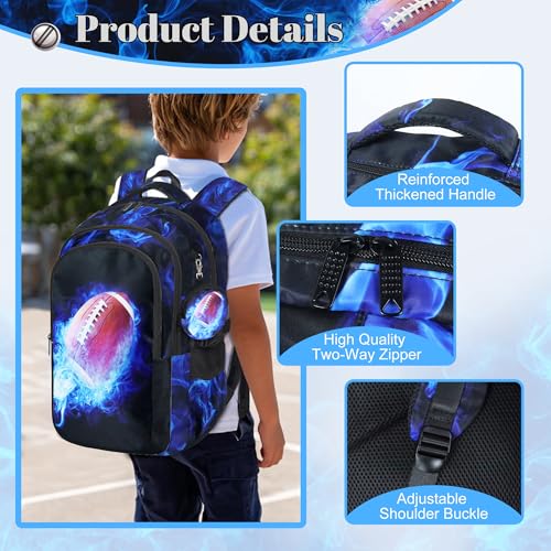 Boys American Football Backpack with Lunch Box, Kids Backpack Set for School, 17inch Bookbag with Pencil Case Coin Purse Blue - color: Football Blue