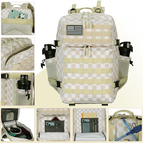 Lovelinks21 45L Tactical Assault Backpack 3 day assault pack with Molle Waterproof backpack Rucksack for Tactical Backpacks (Beige Plaid) - color: Beige Plaid