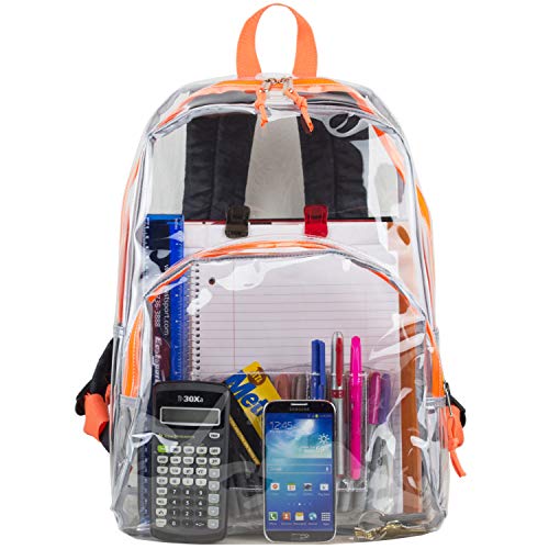 Eastsport Clear Backpack Stadium Approved Clear Bag for Concerts, Sports Events Festivals, College, Work, Orange Snake - color: Transparent - Black/Orange/Snake Print