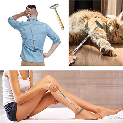 Oversize Back Scratcher Extendable, Backscratchers for Men Women with Wooden Handle/Steel Massage Roller/Wider Claw, Sturdy Manual Body Scratcher Massager - color: Natural Wood, size: 1 Count (L-24")