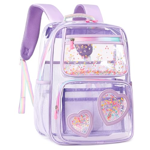 Clear Backpack for Girls,Clear Bookbag Heavy Duty Transparent Backpacks for Stadium Events, See Through Back Pack for Kindergarten Elementary Middle High School (Purple) - color: Purple