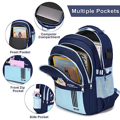ACESAK Backpack for Boys - Boy Backpack Schoolbag for Boys Kids Children Teens Girls Elementary Middle School Bags, Waterproof Lightweight Kids Bookbag Backpacks Casual Daypack with Lunch Bag Set - color: Light Blue