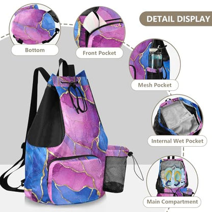 Mens Drawstring Bags Camp Bag With Water Bottle Pocket Cinch Sack Waterproof Marble Royal Blue Hot Pink - color: Color 10