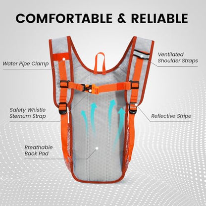 Nepest Kids Hydration Backpack, Mini Water Backpack with 1.5L Water Bladder for Hiking Cycling Running - color: Orange