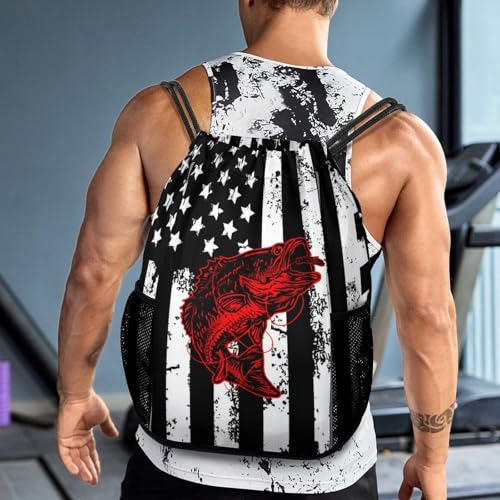 Fish Flag Drawstring Backpack Gym Bag With Shoe Compartment String Bag Sport Beach Swimming Sackpack For Women Men - color: Fish Flag
