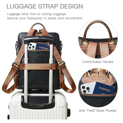 Shrrie Backpack Purse for Women Leather Fashion Designer Travel Backpack Convertible Shoulder Satchel Bag for College Work - color: 3-1 Black With Brown and White