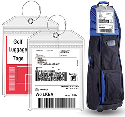 Extra Large Golf Luggage Tag 9" x 6 ", Shipping Label Holder for Golf Bag- Plastic Waterproof Zipper Pouch - PVC Luggage Tag Holders for Ship Sticks 2 Packs