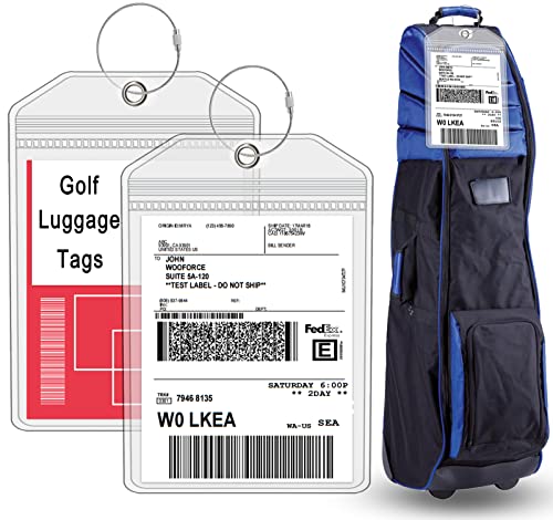 Extra Large Golf Luggage Tag 9" x 6 ", Shipping Label Holder for Golf Bag- Plastic Waterproof Zipper Pouch - PVC Luggage Tag Holders for Ship Sticks 2 Packs