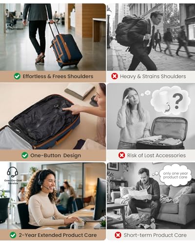 Fanwoli Rolling Vacuum Backpack Travel with One-Button Compression, Expandable Carry-On Suitcase Luggage, Approved TSA Lock & Water-Proof Laptop Compartment for Outdoor/Family/Business Trips - color: Blue