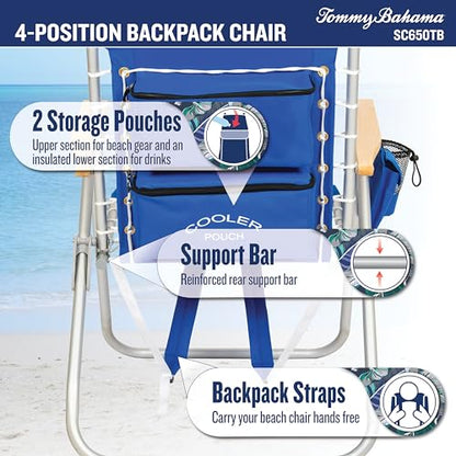 Tommy Bahama Hi-Boy 17" Seat Height 4-Position Lace-Up Suspension Folding Beach Backpack Chair - color: Red and Blue Stripe, style: 1-Pack