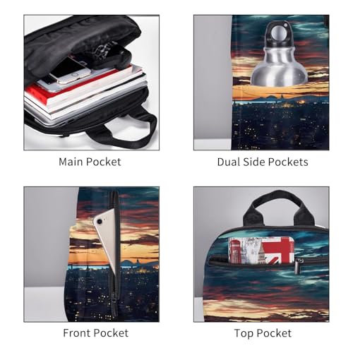 Travel Backpack for Women Men Cityscape Dusk Daypack 15 inch Lightweight Computer Bag Casual Back Pack - color: Cityscape Dusk