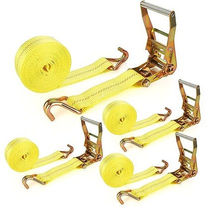 4 Pack 2 Inch Ratchet Straps Heavy Duty 20ft Tie Down Straps Ratchet with Double J Hook, 10000 LBS Break Strength, Cargo Ratchet Straps for Moving, Truck, Trailers, Motorcycles, Kayaks, Car Roof