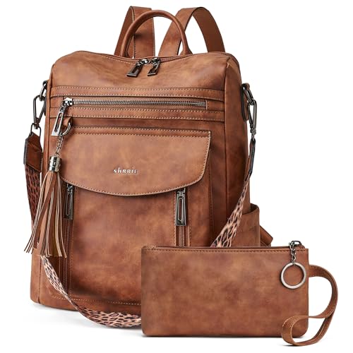 Shrrie Backpack Purse for Women Fashion Leather Backpack Purse Designer Travel Backpack Convertible Shoulder Bag with Wristlet - color: 1-2 Nubuck Brown