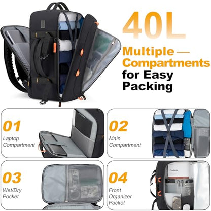 40L Travel Backpack,TSA Approved Carry On Backpack,Business Work Bag with Wet/Dry Compartment, Fits 17.3" Laptop, Duffel Bag for Men Women(Black) - color: Black