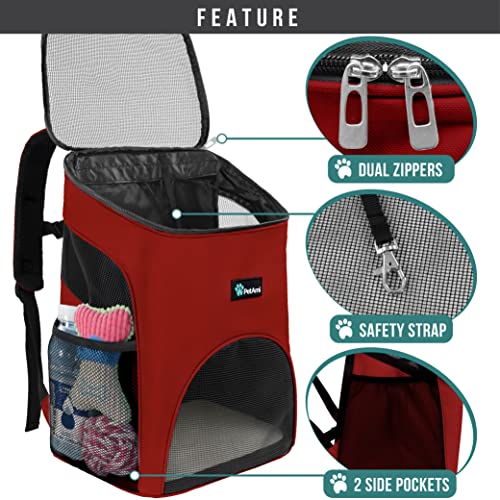 PetAmi Cat Backpack Carrier, Airline Approved Pet Carrier Backpack for Small Dogs and Large Cats, Soft Sided Collapsible Ventilated with Sherpa Bed for Hiking Travel, Max 18 lbs, Red - color: Red