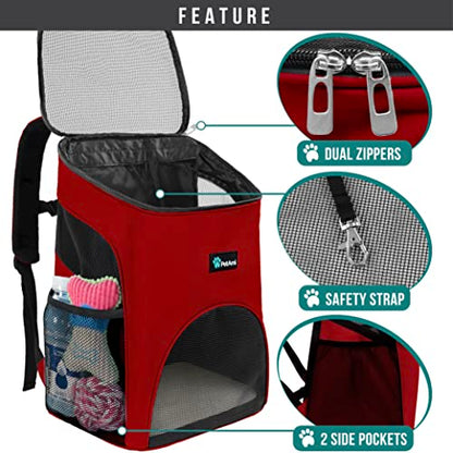 PetAmi Cat Backpack Carrier, Airline Approved Pet Carrier Backpack for Small Dogs and Large Cats, Soft Sided Collapsible Ventilated with Sherpa Bed for Hiking Travel, Max 18 lbs, Red - color: Red