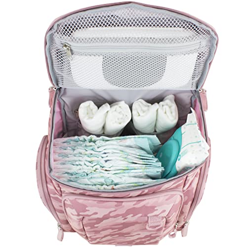 BODHI Baby Tech Top Loader Diaper Bag Backpack with removable changing pad, Unisex, for Moms and Dads - Pink Camo - color: Pink