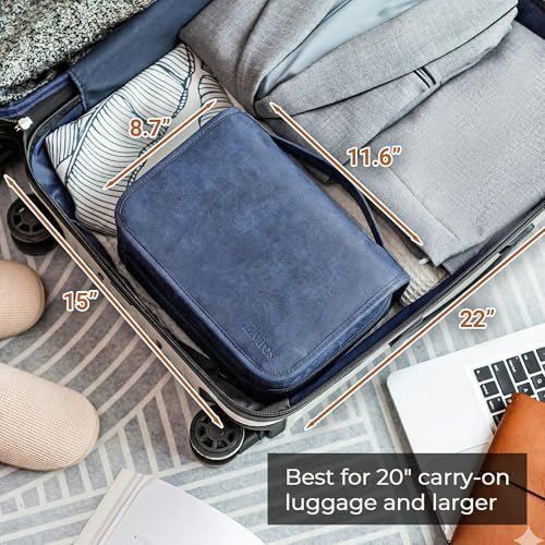 Elviros Hanging Toiletry Bag for Men Travel Essentials 3-in-1 Large Waterproof Dopp Kit PU Leather Shaving Bag with Separate Compartments for Grooming and Toiletries - color: Blue