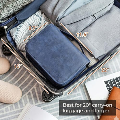 Elviros Hanging Toiletry Bag for Men Travel Essentials 3-in-1 Large Waterproof Dopp Kit PU Leather Shaving Bag with Separate Compartments for Grooming and Toiletries - color: Blue
