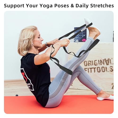 AGREJO Stretching Strap Yoga Strap Physical Therapy for Home Workout, 10 Loops Non-Elastic Stretch Band for Pilates, Flexibility, Exercise and Gymnastics - color: 2-Pack Black/Black