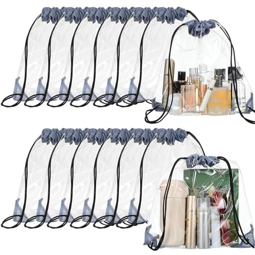 Shappy 30 Pcs Clear Drawstring Backpack, Plastic Waterproof Transparent Stadium Bags String Bag for Gym Travel (Gray) - color: Gray