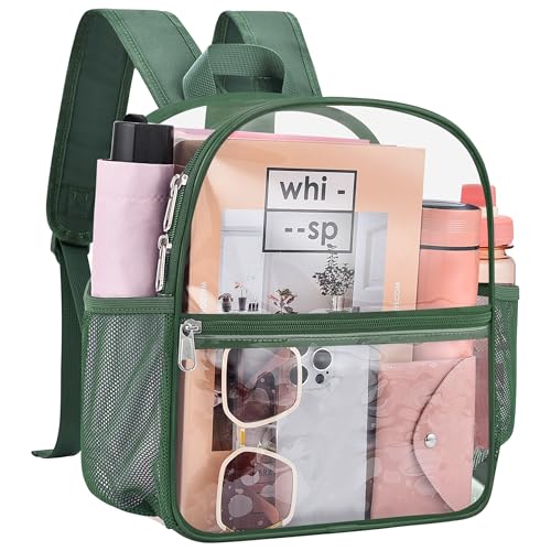 Clear Backpack for Stadium Events, 12x12x6 Small Clear Plastic bag with Reinforced Straps for Game Security Festival Concert - color: Forest Green