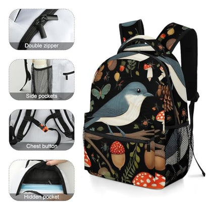 Fashion Laptop Backpack for Women Men, Lightweight Book Bags with Adjustable Strap Strap Bird Mushroom Gifts Casual Daypack for Office College - color: Color(540)