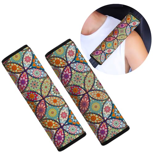 Car Seat Belt Pad Cover, 2-Pack Soft Car Safety Seat Belt Strap Shoulder Pad for Adults and Children, Suitable for Car Seat Belt, Backpack, Shoulder Bag (Pretty Mandala) - color: Pretty Mandala