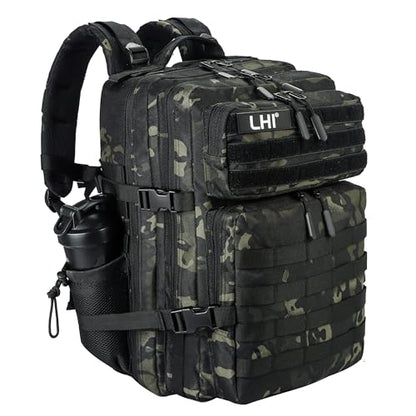 LHI Military Tactical Backpack for Men and Women 45L Army 3 Days Assault Pack Bag Large Rucksack with Molle System - Black CP - color: 1.9 Black Cp