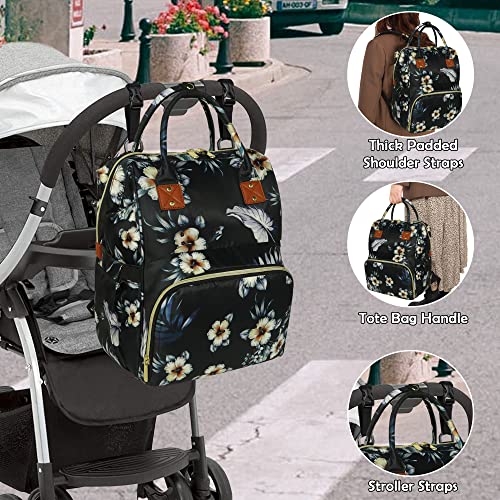 Femuar Diaper Bag Backpack Multifunction Maternity Diaper Bag for Baby Girls & Boys Large Capacity Travel Nappy Bags - color: Hibiscus