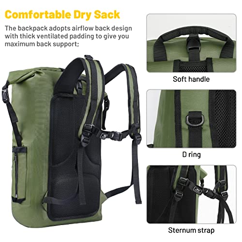 MIER Dry Bag Waterproof Backpack 30L Dry Sack Heavy Duty Roll-Top Closure for Kayaking, Beach, Boating, Swimming, Surfing - color: Army Green/Black