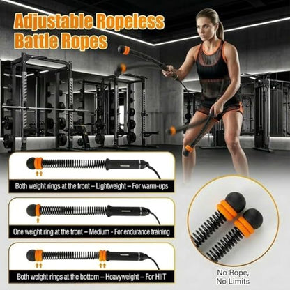 Portable Ropeless Battle Ropes, Weight-Adjustable Battle Ropes for Home Gym with Storage Bag, Low-Noise Battle Rope with Non-slip Handle, Cordless BattleRopes for Hiit & Low-Impact Cardio Training
