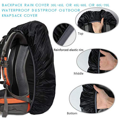 LassZone Backpack Cover Rain Cover, Waterproof 30-70L Rucksack Cover Bag Perfect for Hiking Camping Traveling Cycling Outdoor Acclivities Black - size: 45L-60L