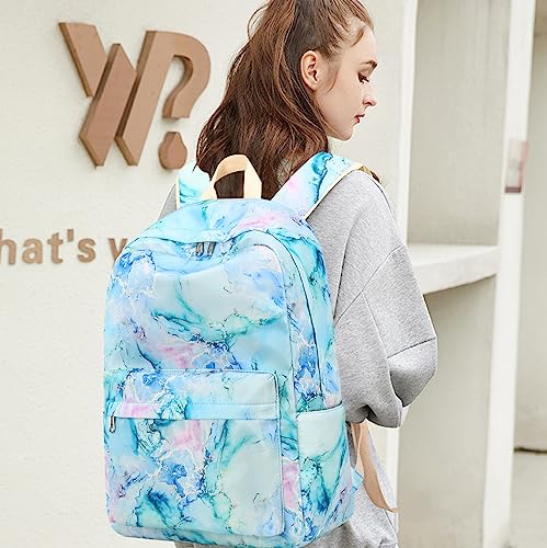 LEDAOU Backpack for Girls School Bag Kids Bookbag Teen Backpack Set Daypack with Lunch Bag and Pencil Case | Kids - color: Marble Purple Blue Green