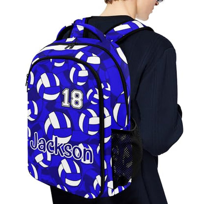 Bright Blue Volleyball Pattern Shoulders Backpack Laptop Bag Bookbags Personalized Casual Daypack for Sports Travelling Camping - color: Bright Blue Volleyball Pattern