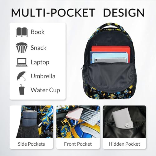 Personalized Volleyball Backpack for Girls, Custom Sports Kids School Bag with Name, 17" Lightweight Elementary Bookbag with Padded for Teen Students - color: Blue